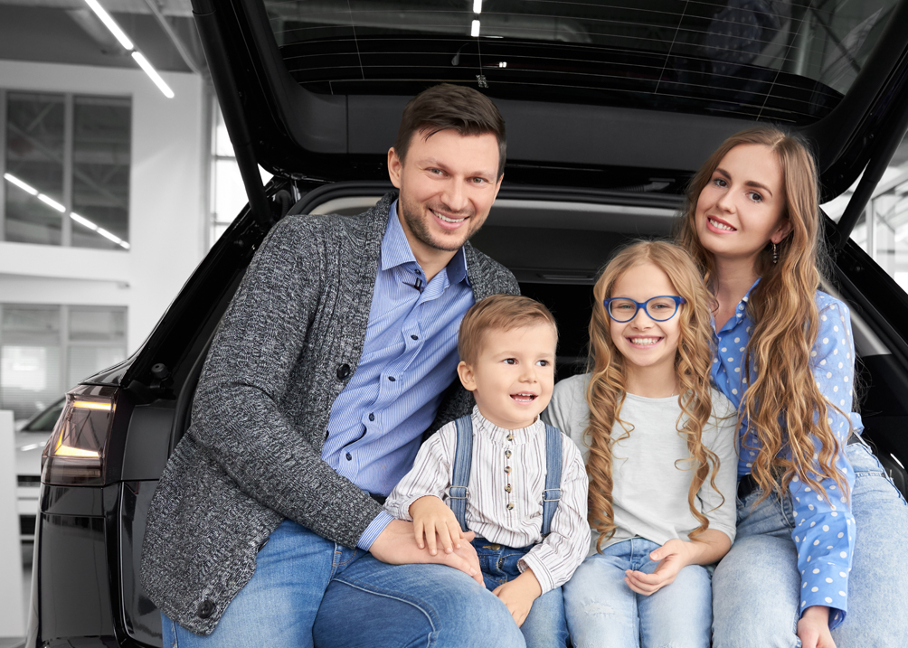 Happy Family with Clean Car